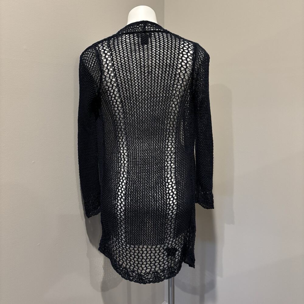 Lucky Brand Duster XS Dark Navy Blue Crochet Open Front - Picture 10 of 10